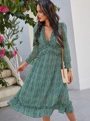 V-Neck Simple Print Dress