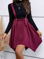 Zip Back Buttoned Overall Skirt Dress