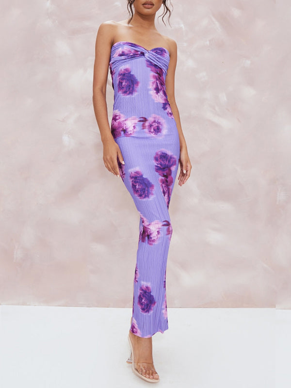 Flower Printed Tube Wrap Maxi Dresses