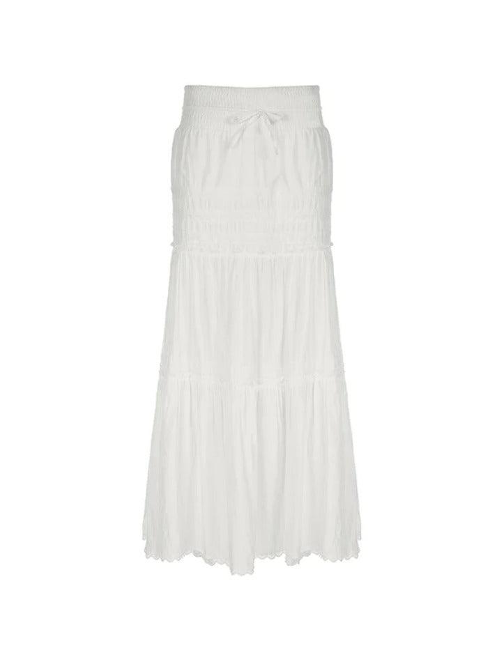 French Lace Splice Drawstring Maxi Skirt