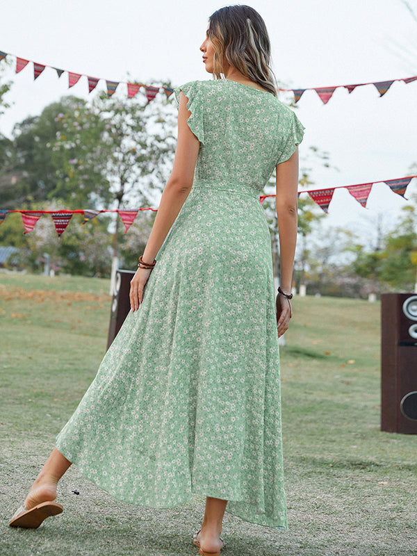 Vacation Irregularity Floral V-Neck Dress