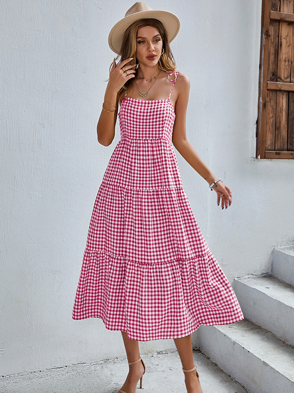 Bohemia A-Line Sleeveless Plaid  Dress