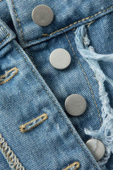 Flap Pocket Frayed Denim Slit Skirt