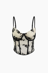 Floral Embroidered V-neck Corset Top