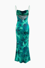 Floral Print Cowl Neck Backless Maxi Dress