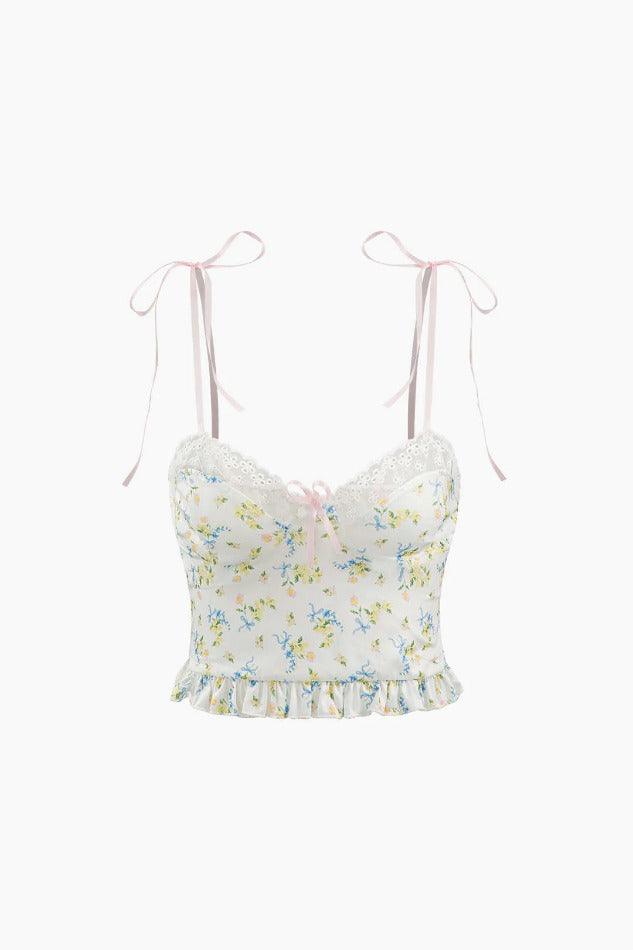 Floral Print Tie Strap Cami Top