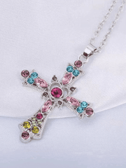 Grunge Rhinestone Cross Pendant Necklace