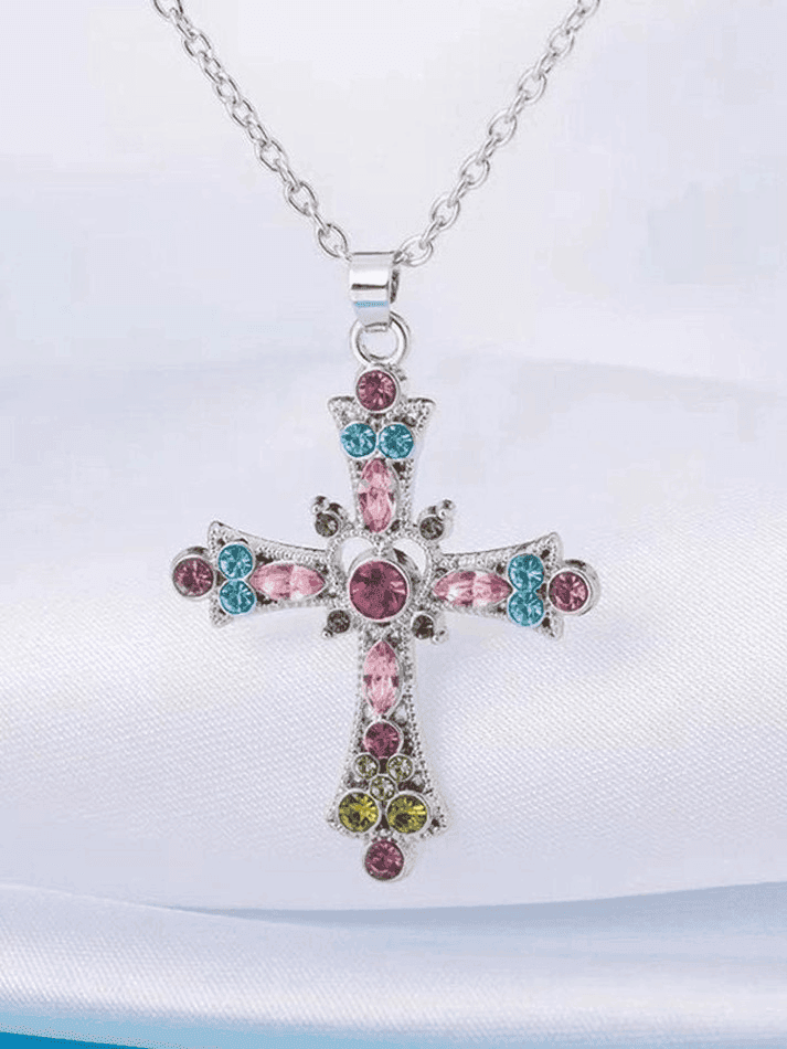 Grunge Rhinestone Cross Pendant Necklace