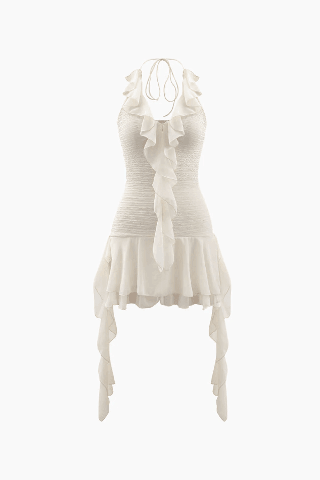 Halter Neck Ruffle Mini Dress