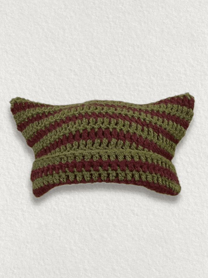 Hand Made Horn Detail Striped Knitted Hat
