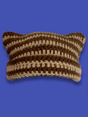 Hand Made Horn Detail Striped Knitted Hat