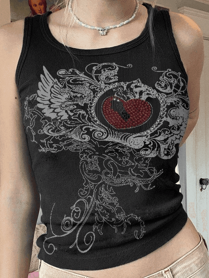 Heart Rhinestone Rib Crop Tank Top – Godu Shop