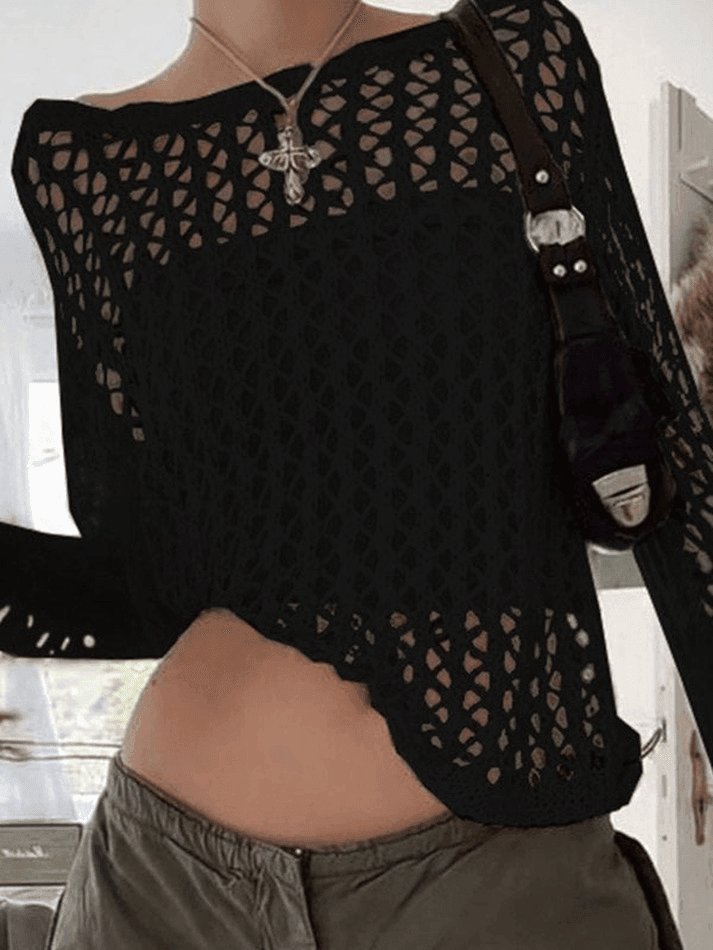 Hollow Out Crochet Long Sleeve Knit Top