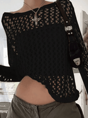 Hollow Out Crochet Long Sleeve Knit Top