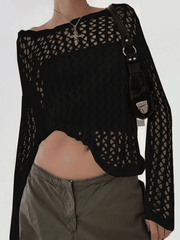 Hollow Out Crochet Long Sleeve Knit Top