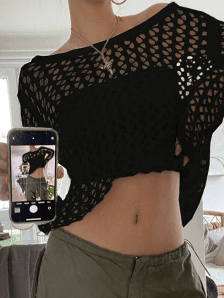 Hollow Out Crochet Long Sleeve Knit Top