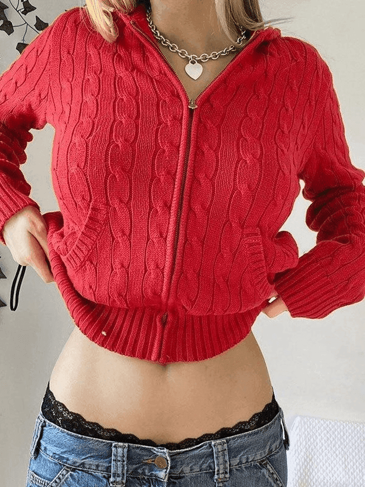 Hooded Cable Knit Cardigan
