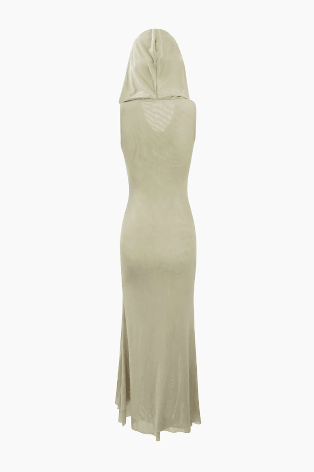 Hooded Ruffle Hem Slit Maxi Dress