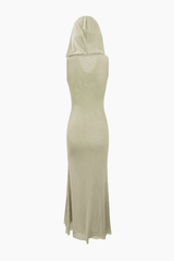 Hooded Ruffle Hem Slit Maxi Dress