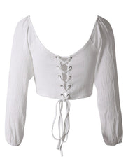 navel long -sleeved strap tied V -neck short tube Crop top