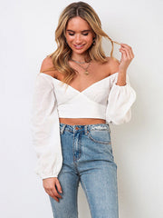navel long -sleeved strap tied V -neck short tube Crop top