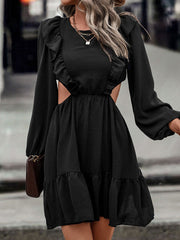 Adorable Ruffle Side Cutout black Dress