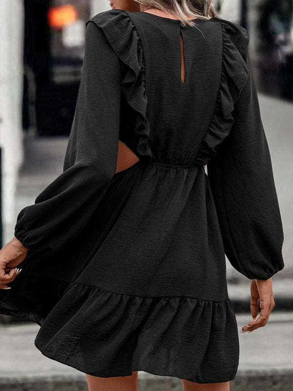 Adorable Ruffle Side Cutout black Dress
