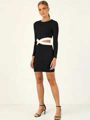 Ribbed Long Sleeve Cutouts Mini Dress