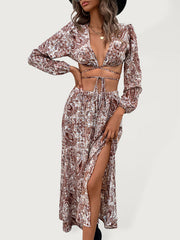 Woven Paisley Vacation Sexy Long Dress Two-Piece Set