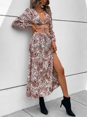 Woven Paisley Vacation Sexy Long Dress Two-Piece Set