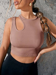 Solid Color Cut Out Ribbed Tank Top