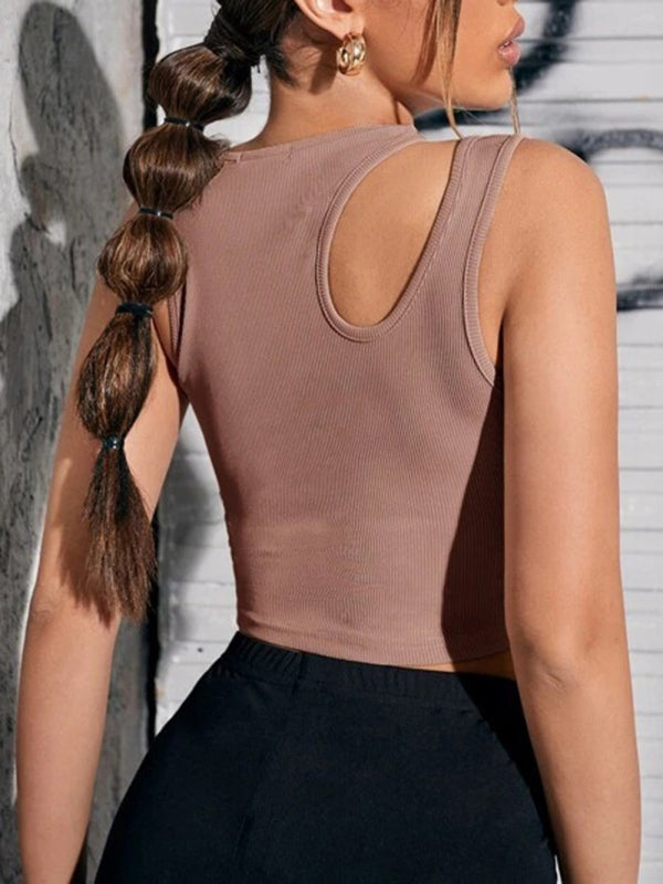 Solid Color Cut Out Ribbed Tank Top