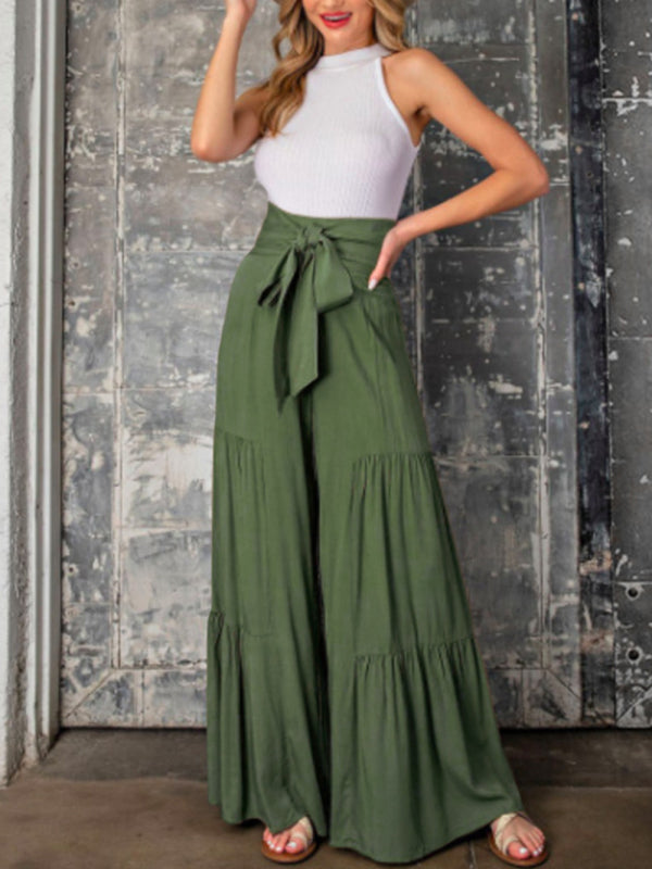 woven strap elastic waist this kind of wide-leg A-type casual trousers