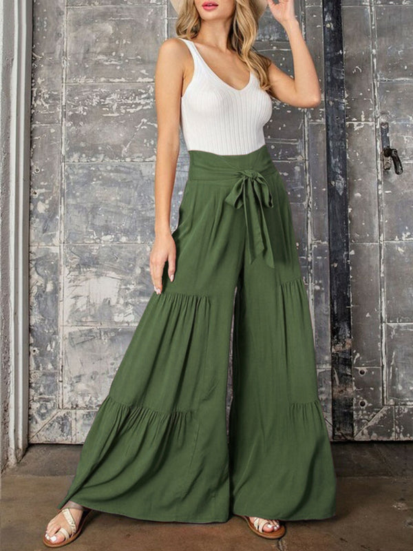 woven strap elastic waist this kind of wide-leg A-type casual trousers