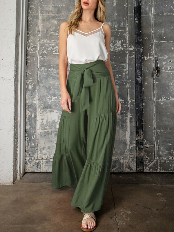 woven strap elastic waist this kind of wide-leg A-type casual trousers