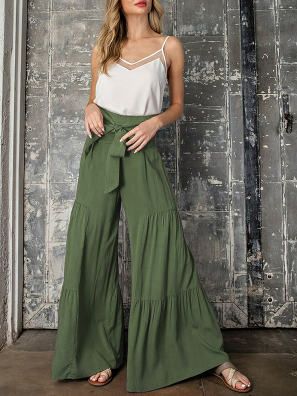 woven strap elastic waist this kind of wide-leg A-type casual trousers