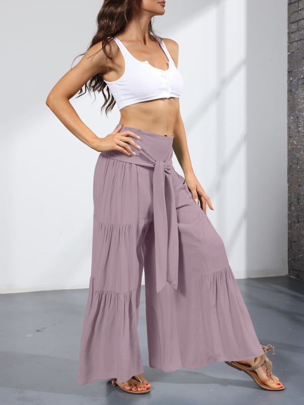 woven strap elastic waist this kind of wide-leg A-type casual trousers