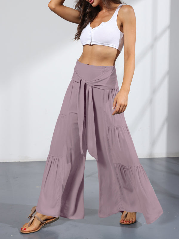 woven strap elastic waist this kind of wide-leg A-type casual trousers