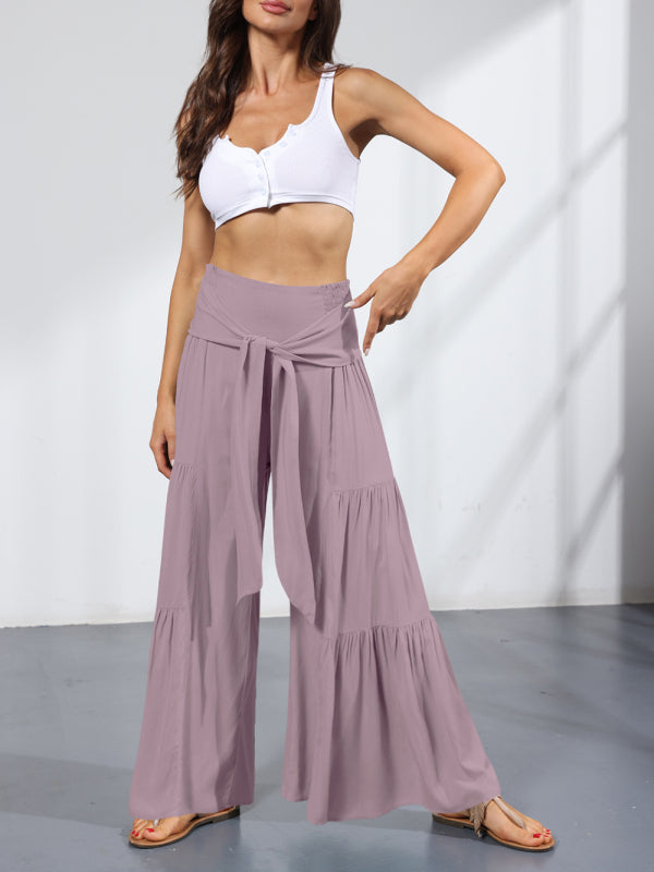 woven strap elastic waist this kind of wide-leg A-type casual trousers