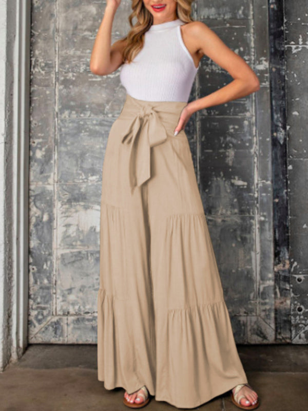 woven strap elastic waist this kind of wide-leg A-type casual trousers