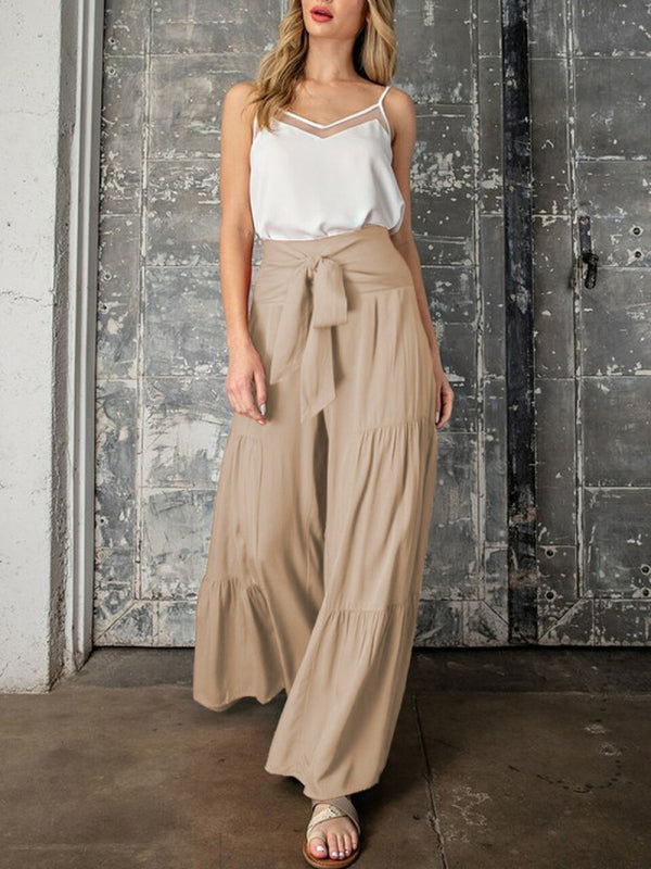 woven strap elastic waist this kind of wide-leg A-type casual trousers