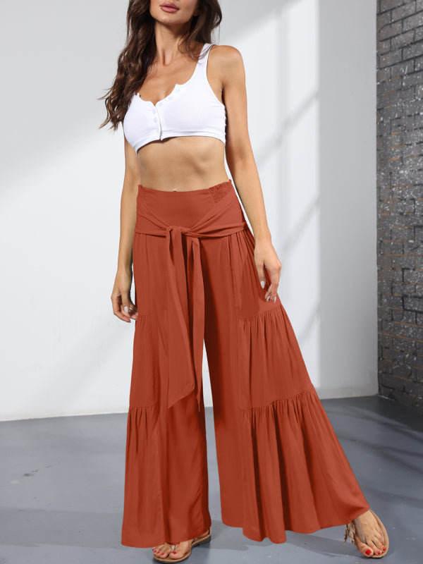 woven strap elastic waist this kind of wide-leg A-type casual trousers