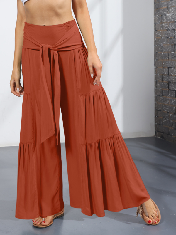 woven strap elastic waist this kind of wide-leg A-type casual trousers