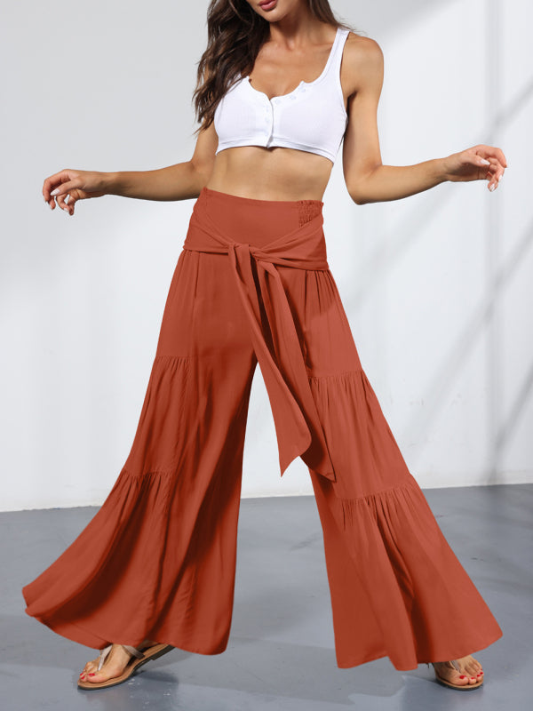 woven strap elastic waist this kind of wide-leg A-type casual trousers