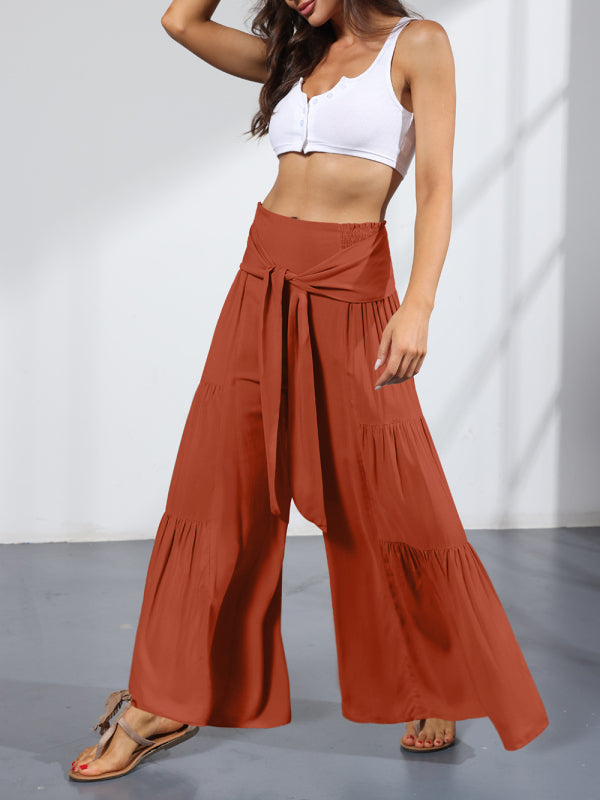 woven strap elastic waist this kind of wide-leg A-type casual trousers