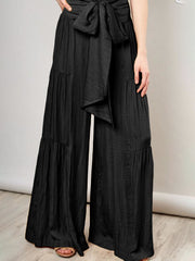 woven strap elastic waist this kind of wide-leg A-type casual trousers