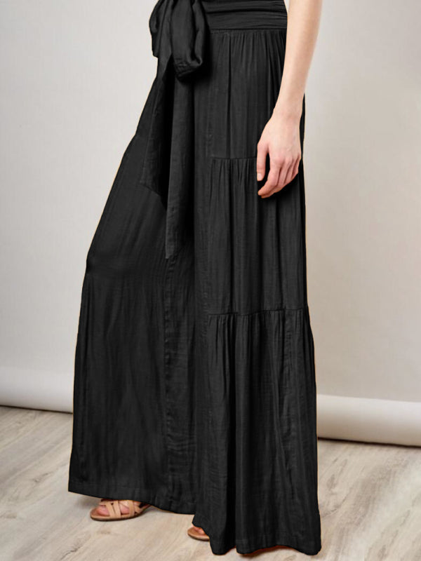 woven strap elastic waist this kind of wide-leg A-type casual trousers