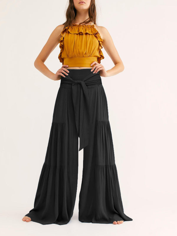 woven strap elastic waist this kind of wide-leg A-type casual trousers