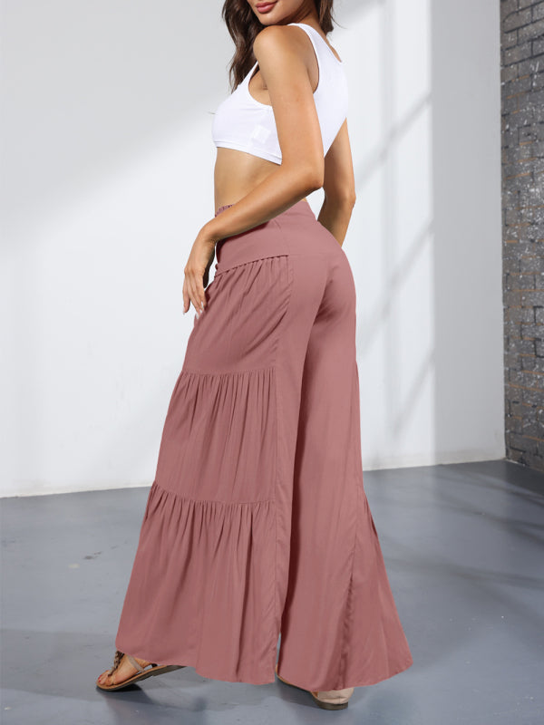 woven strap elastic waist this kind of wide-leg A-type casual trousers