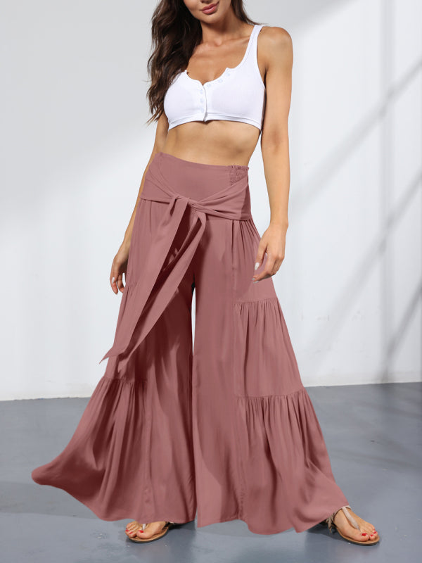 woven strap elastic waist this kind of wide-leg A-type casual trousers